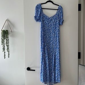 Project Gap blue first floral puff sleeve midi dress with slit